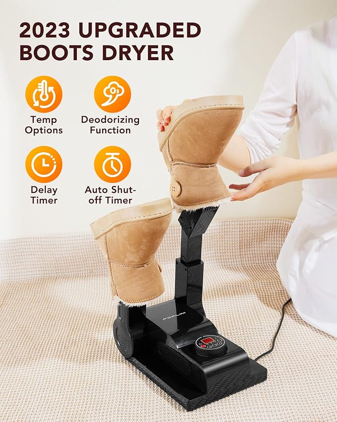 FORLIM [Upgraded Temperature Control] Boot Dryer for Work Boots - Shoe Dryer with 24-Hour Delay Timer, Portable Glove Dryer & Boot Warmer, Automatic Shut-Off Timer, Folding Design, Smart Panel, Black-Ruum Studio Home