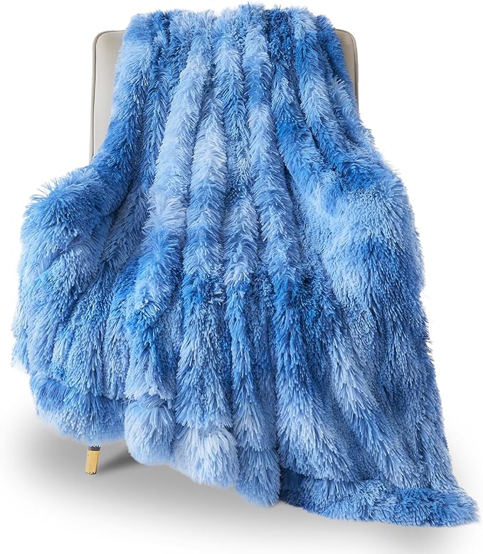 GONAAP Fuzzy Faux Fur Throw Blanket Indigo Super Soft Cozy Plush Fuzzy Shaggy Blanket for Couch Sofa Bed (Indigo, Throw(50"x60"))-Ruum Studio Home