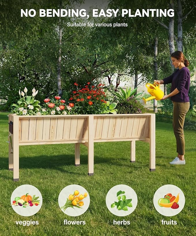 45x23x30 Inch Raised Garden Bed with Legs, 13.7In Depth Wooden Planter Box for Outdoor Growing Vegetables and Herbs, Elevated Garden Bed with Hooks for Backyard, Patio, Balcony-Ruum Studio Home