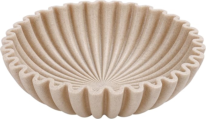Large Decorative Bowl, Modern Handicraft Bowls for Home Decor, Decorative Fruit Bowl for Kitchen Counter, Ruffle Decor, Stylish Key Bowl for Entry Table, Artificial Stone Beige-Ruum Studio Home