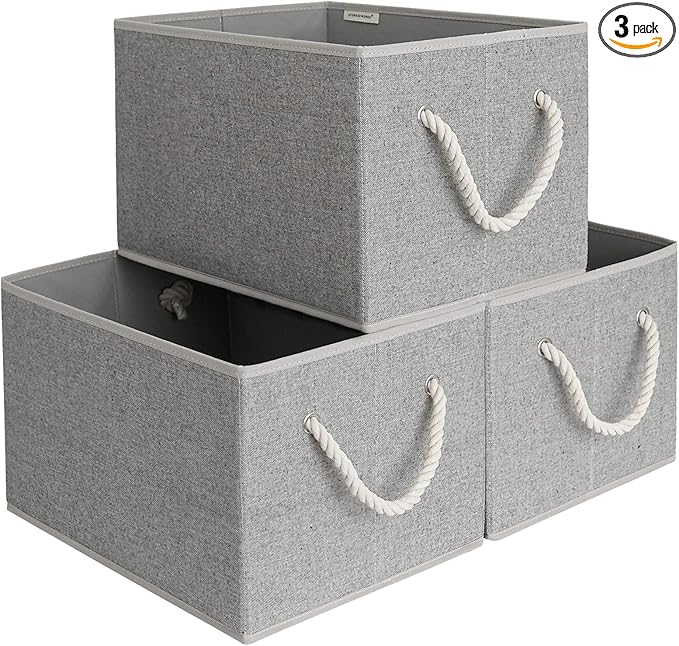 StorageWorks Storage Baskets for Shelves, Foldable Fabric Closet Storage Bins with Handles, Fabric Storage Bins Clothes Organizer, Gray, 3-Pack, Extra Large-Ruum Studio Home