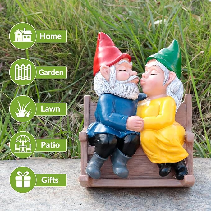 Kiss Garden Gnome Statue Valentine's Day Gifts Couple in Love Collectible Figurine Mr and Mrs Gnome Statue Lover Couple Figurine Romantic Gnome Statue Indoor Outdoor Garden Yard Home Décor-Ruum Studio Home