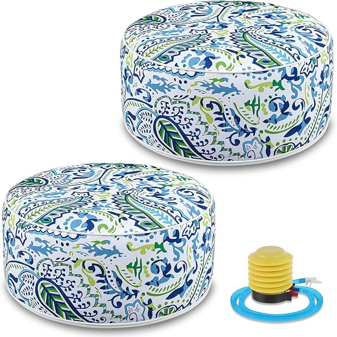 2 Pack Outdoor Inflatable Ottoman Waterproof Inflatable Pouf Foot Rest with Handle D21 x H9 Portable Outdoor Foot Rest for Patio Garden Camping or Home-Ruum Studio Home
