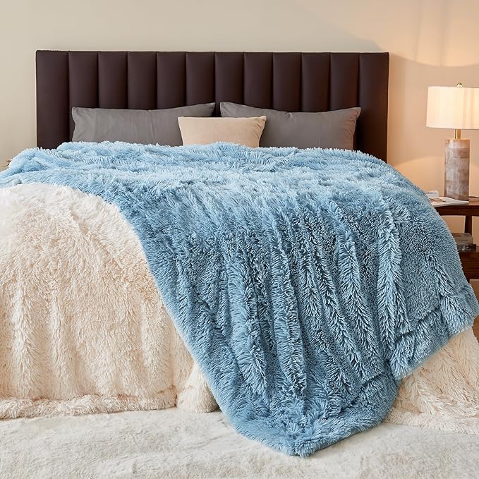 GONAAP Fuzzy Faux Fur Throw Blanket Twin Size Light Blue Super Soft Cozy Plush Fuzzy Shaggy Blanket for Couch Sofa Bed (Light Blue, Twin(60"x80"))-Ruum Studio Home
