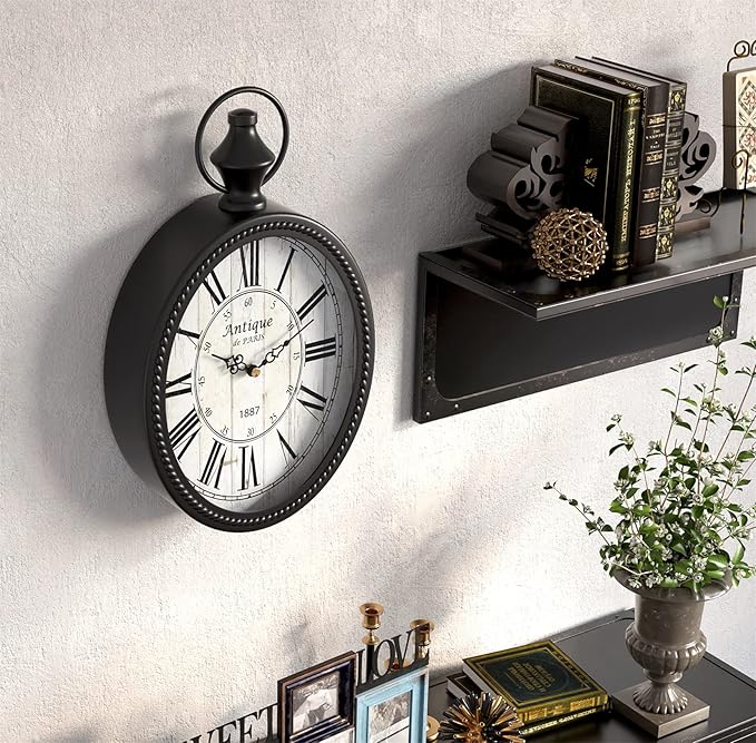 Menterry Small Retro Oval Wall Clock, Antique Old Design, Black Vintage Style, Battery Operated Silent Decor Wall Clocks for Kitchen,Bedroom,Farmhouse,Bathroom (11.2" H x 6.7" W)-Ruum Studio Home