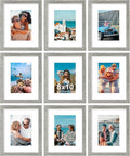 Vittanly 8x10 Picture Frames Set of 9, Shatter Resistant Plexiglass, Display 5x7 Pictures with Mat or 8x10 without Mat, Photo Frames for Wall or Tabletop, Engineered Wood, Grey-Ruum Studio Home