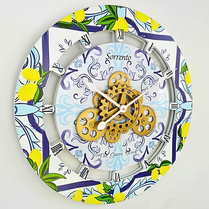 The Gears Clock Wall Clock Italy Collection with Moving Gears (Sorrento, 24 inch Round)-Ruum Studio Home