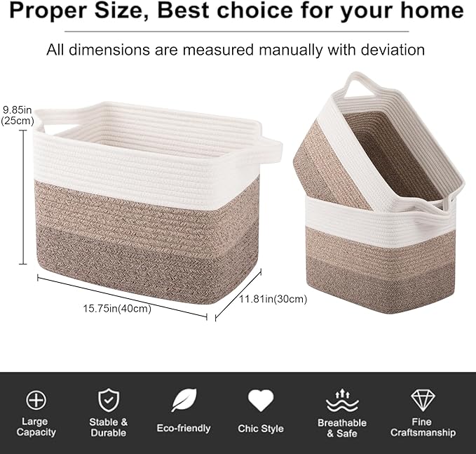 OIAHOMY Woven Storage Basket, Cotton Rope Baskets for Toys,Towel, Clothes, Used to Bathroom,Living Room,Nursery,Bedroom, 16"x12"x10"- Pack of 3, Gradient Yellow-Ruum Studio Home