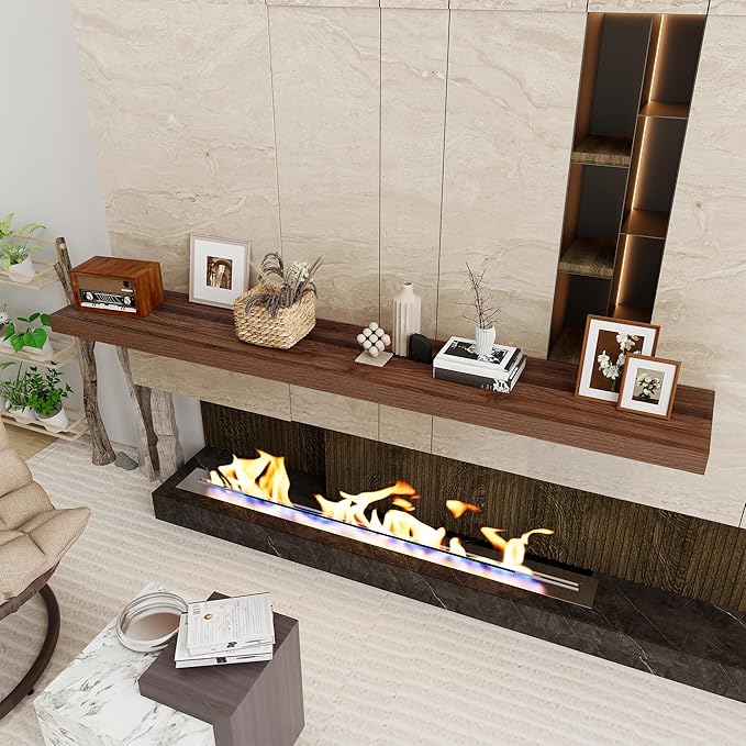 Fun Memories 72 Inch Floating Shelf, 12 Inch Deep Wall Shelf for Fireplace Mantel, Deep Storage Shelves for Home & Office, Wall Shelves with Invisible Bracket, Walnut, Set of 1-Ruum Studio Home