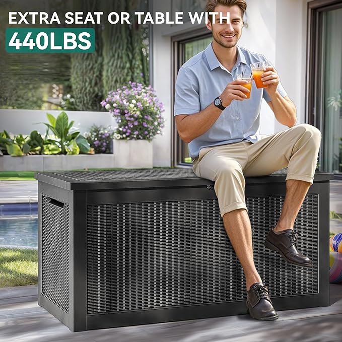 YITAHOME 260 Gallon XXL Large Deck Box, Outdoor Resin Storage Box, Lockable Storage Container for Patio Cushions, Furniture, Garden Tools, Water Resistant (Black)-Ruum Studio Home