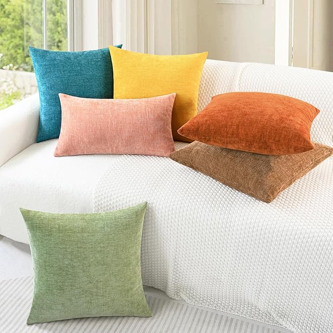 CaliTime Throw Pillow Covers Decorative 20 X 20 Inches Pack of 2 Cozy Chenille Cushion Cases for Couch Sofa Bed Living Room Home Apricot Brown-Ruum Studio Home