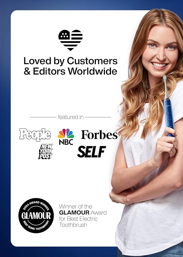 Aquasonic Vibe Series Ultra-Whitening Toothbrush – ADA Accepted Electric Toothbrush - 8 Brush Heads & Travel Case – 40,000 VPM Motor & Wireless Charging - 4 Modes w Smart Timer – Sapphire Blue-Ruum Studio Home