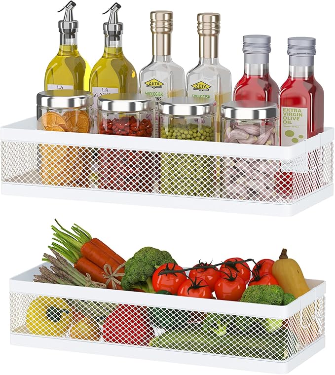 PUSDON Metal Wall Hanging Basket 2 Packs DIY Suitable for Multiple Scenes - Middle White Netting Set-Ruum Studio Home