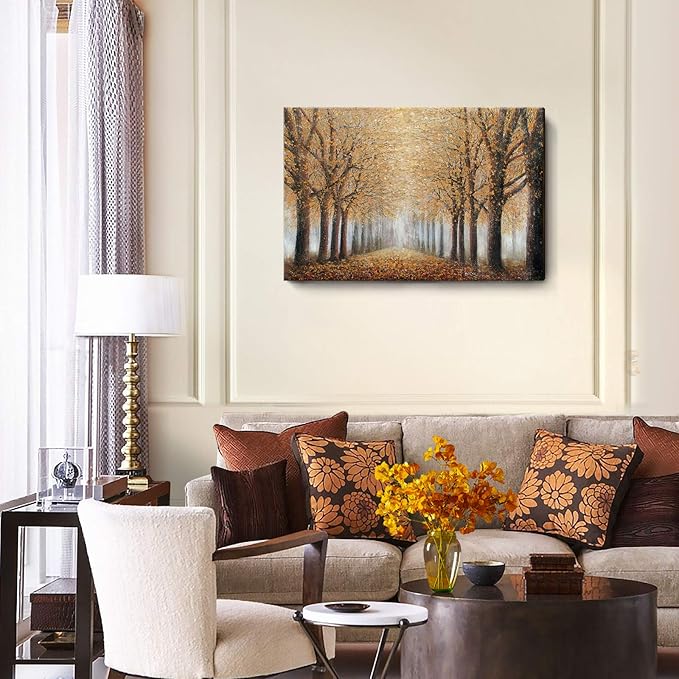 amatop Tree Wall Art for Living Room Hand-Painted Forest Oil Painting Framed Grove Artwork Autumn Landscape Canvas Picture for Living Room Bedroom Home Decorations Wall Decor Large 36"x24"-Ruum Studio Home