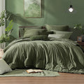 Monbix California King Comforter Set - 7 Pieces Cationic Dyeing Olive Green Bed in a Bag Cal King Bedding Sets with Comforter, Sheets, Pillowcases & Shams, Reversible Bedding Comforters Sets(108 * 92)-Ruum Studio Home