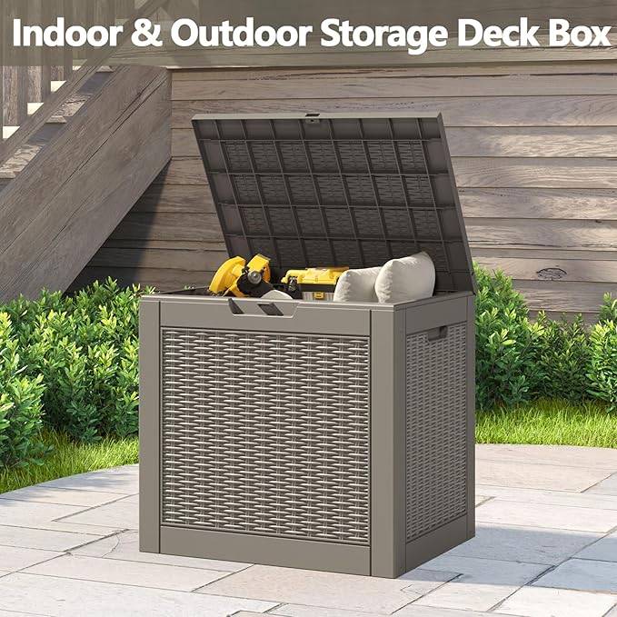 31 Gallon Deck Box, Resin Outdoor Storage Box, Waterproof and UV Resistant Deck Box, Lightweight Storage Box for Garden Tools, Pool Supplies-Ruum Studio Home