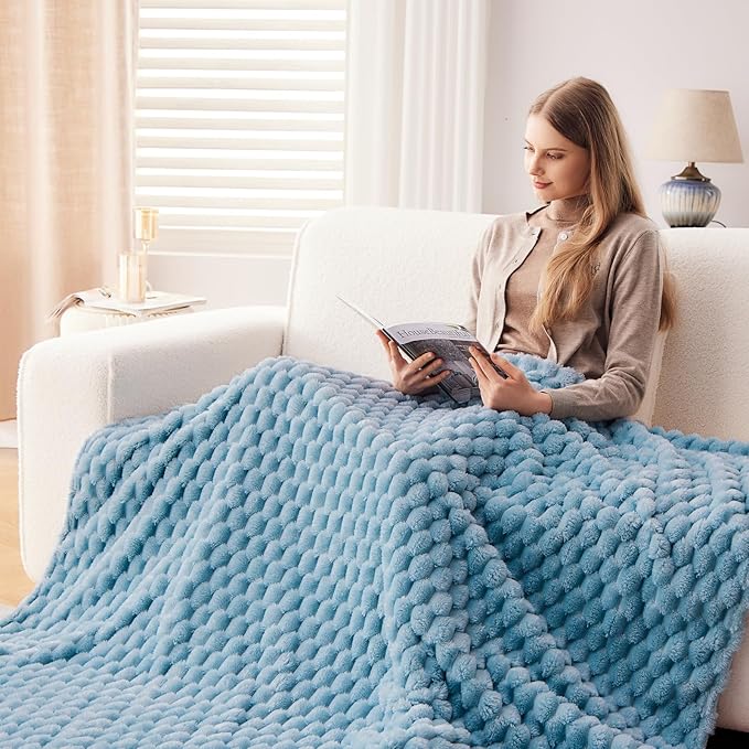 NEWCOSPLAY Super Soft Twin Blanket Blue Premium Silky Flannel Fleece 3D Clouds Stylish Jacquard Lightweight Bed Blanket All Season Use 350GSM (Blue, Twin(60"x80"))-Ruum Studio Home