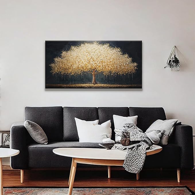 Canvas Wall Art Decor Gold Tree Of Life Abstract Wall Decor Artwork Canvas Prints Painting Gold Tree Wall Art Pictures For Bedroom Dining Room Home Office Artwork 20"X 40" Ready To Hang-Ruum Studio Home