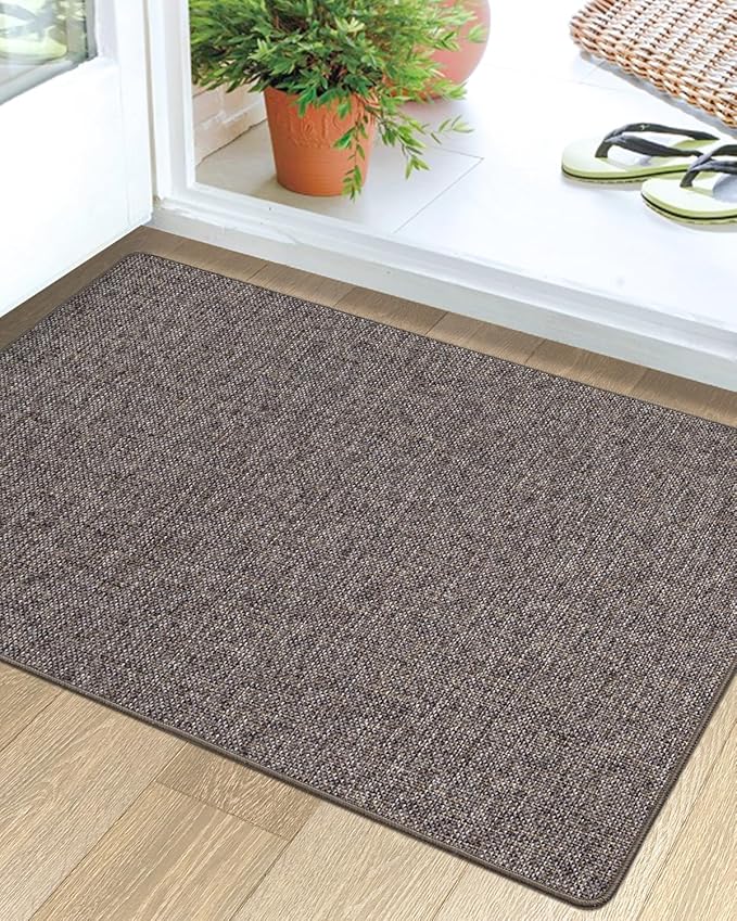 LUMI Ultra Thin Door Mat for Entryway, Low Profile Non Slip Rubber Backing Indoor Doormat, Easy Clean Welcome Entrance Mat for Inside House, Patio,Brown 24"x36"-Ruum Studio Home