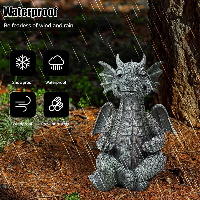 Garden Dragon Statue Decor - Meditation Dragon Sculpture Figurine Outdoor Decoration, Zen Yoga Garden Art Sculpture for Patio Lawn Yard Balcony Indoor Decor(Hands Flat)-Ruum Studio Home