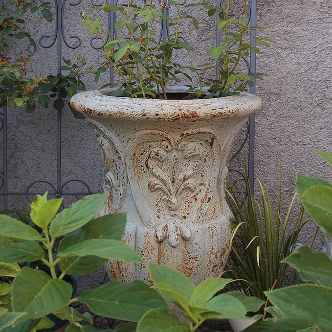 VISIBLE Vintage European Giant Garden Urn Planter, Decorative Cement and Fiber Flower Pot, Make Rust Finished, Wrap Foam Safely Delivered from Los Angeles (Vintage, Medium)-Ruum Studio Home