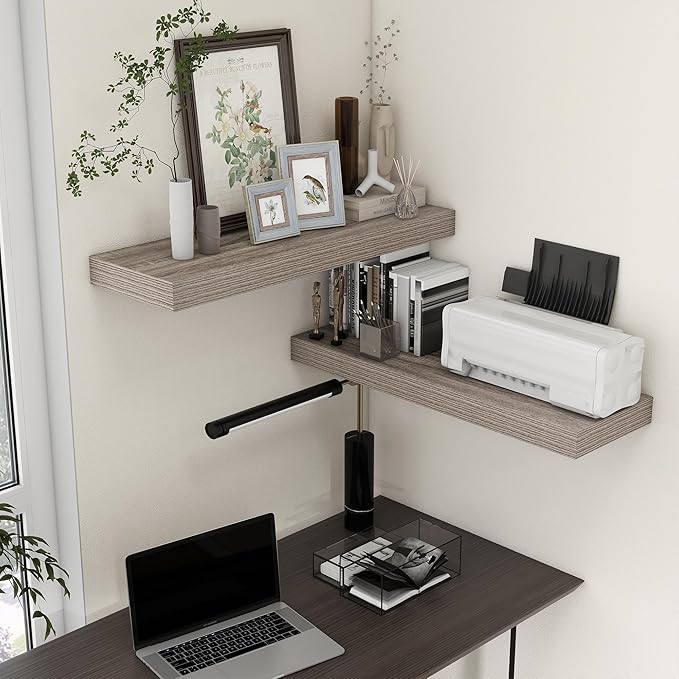 Deep Floating Shelves for Wall, 36W x 12D Rustic Large Floating Shelves Set of 2, 12'' Deep Grey Wood Floating Shelves for Living Room Bathroom Laundry Room Bedroom Kitchen Home Office - Grey-Ruum Studio Home