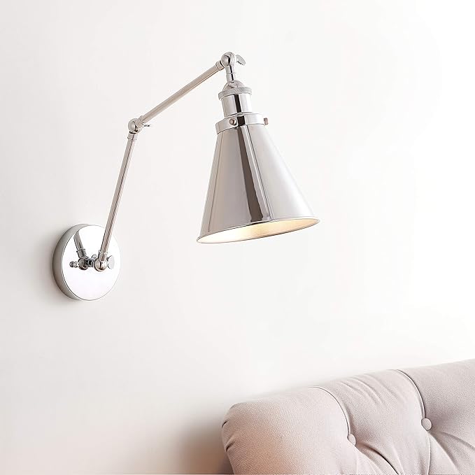 JONATHAN Y JYL7460A Rover 7" Farmhouse Industrial Adjustable Arm Metal LED Wall Sconce Rustic Bohemian 2700K LED 4W Bulb for Entryway Lobby Kitchen Bathroom Bedroom Living Room Hallway, Chrome-Ruum Studio Home