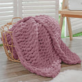 Bigacogo Chunky Knit Throw Blanket for Couch, 40x40 inches, 100% Hand Knitted with Thick Jumbo Chenille Yarn, Cozy Soft Large Rope Knot Cable Crochet Blankets for Sofa Bed Living Room, Burnt Rose-Ruum Studio Home