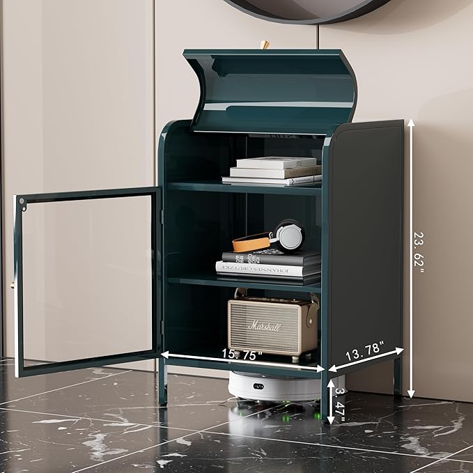 Modern Metal Side Tables, End Tables with Glass Door, 2-Tier Nightstands with Storage Shelves, Accent Table, Slim Sofa Table for Living Room, Bedroom (1, Green)-Ruum Studio Home
