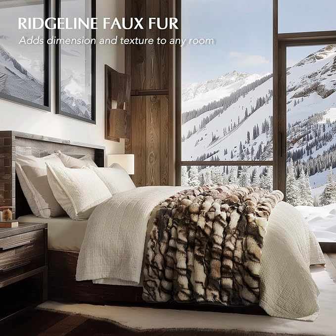 EVERGRACE Ultra Soft Luxury Fluffy Ridgeline Faux Rabbit Fur Throw Blanket, Thick Warm Bubble Throw for Bed, Cozy Plush Reversible Blankets for Couch, Chair, Sofa, Beige & Gray, 60x80 Inches, 870 GSM-Ruum Studio Home