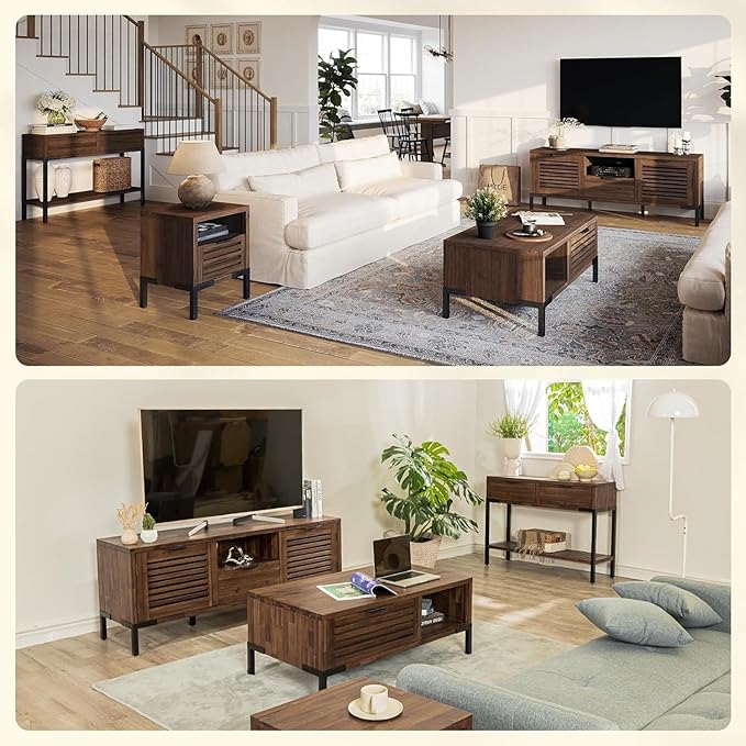 Bme Millie Farmhouse Solid Wood Console Table with 2 Drawers & Storage Shelves, 43" Boho Sofa Table for Entryway, Hallway, Living Room, Rustic Chestnut-Ruum Studio Home