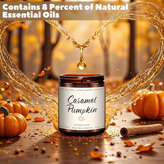 Auelife Fall Candle, Caramel Pumpkin Scented Candle – Fall Soy Candles for Home, Cozy Autumn Aromatherapy Candles, Sweet Pumpkin & Caramel Fragrance | Gift for Women, Home Décor-Ruum Studio Home