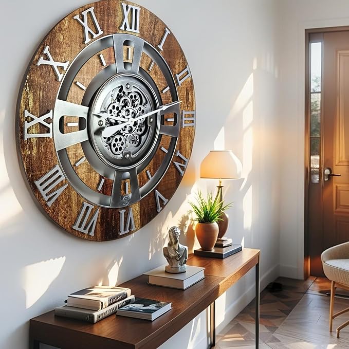 The Gears Clock Real Moving Gear Wall Clock England Line (Vintage Brown, 24 inches (60 cm))-Ruum Studio Home