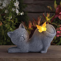 Solar Cat Garden Statue with Glowing Butterfly, Outdoor Resin Cat Figurine with Solar Light, Waterproof Yard Decor for Patio, Lawn, Porch, and Unique Garden Gifts for Cats Lovers-Ruum Studio Home