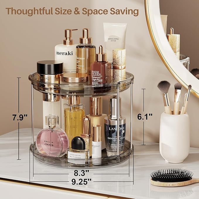 LAMU 2 Pack 2 Tier Lazy Susan Turntable Organizer 9.25'' Rotating Spice Rack Organization for Cabinet, Kitchen, Pantry, Countertop, Bathroom, Vanity, Medicine Cabinet Organizer, Grey-Ruum Studio Home