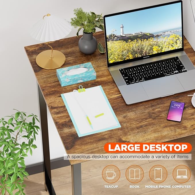 PayLessHere | 32 Inch Computer Desk | Brown | Office Desk with Metal Frame, Adjustable Feet | Water-Resistant, Scratchproof Surface | Sturdy Writing Table for Home Office or Study | Pack of 2-Ruum Studio Home