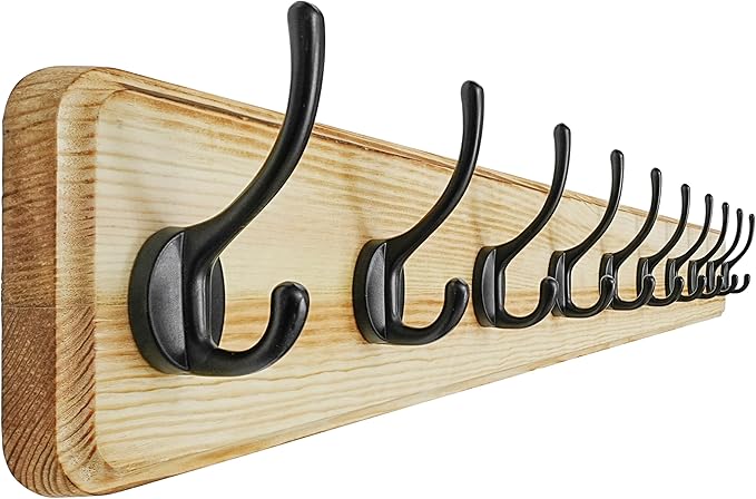 Dseap Coat Rack Wall: 38-1/4" Long, Patented, Heavy-Duty, 10-Double-Hooks Wooden Wall Mounted Coat Rack Coat Hanger Hook Rail for Winter Coats Hat Jacket Clothing, Light Brown-Ruum Studio Home