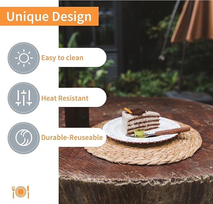 Defined Deco Woven Placemats Set of 6,13" Round Rattan Placemats,Natural Hand-Woven Water Hyacinth Placemats,Farmhouse Weave Place Mats,Rustic Braided Wicker Table Mats for Dining Table,Home,Wedding.-Ruum Studio Home