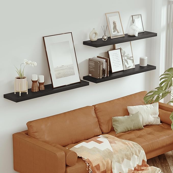 Single Floating Shelves 48 Inches, 48 x 10 inch Deep x 1.8 in Thick, Long Wall Shelves Heavy Duty 80 lbs for Bedroom, Living Room, Kitchen, Office, Modern Shelf Book Home Decor, Black-Ruum Studio Home