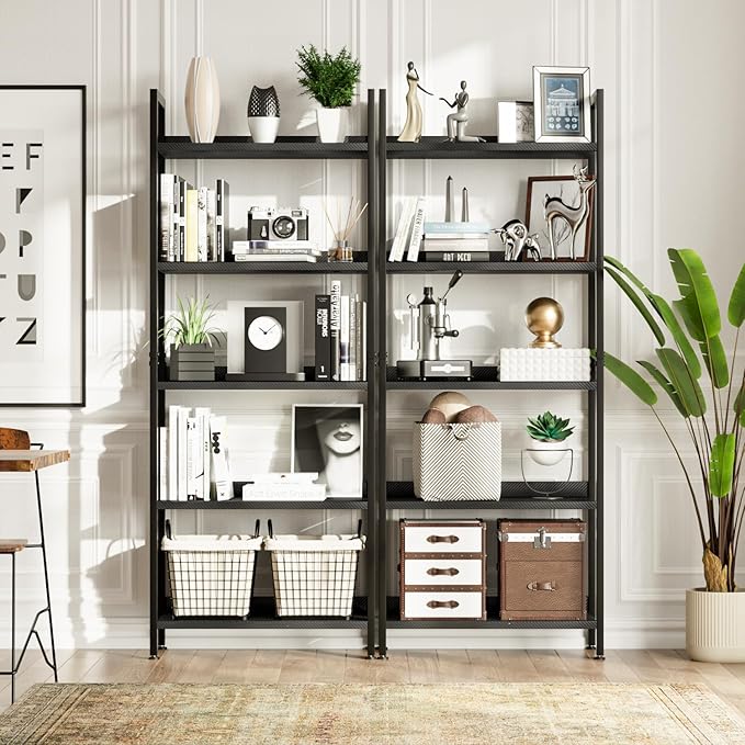 NUMENN Bookshelf, 5 Tier Bookshelves, Home Office Bookcase Shelf Storage Organizer, Free Standing Storage Shelving Unit for Bedroom, Living Room and Home Office, Carbon Fibre-Ruum Studio Home
