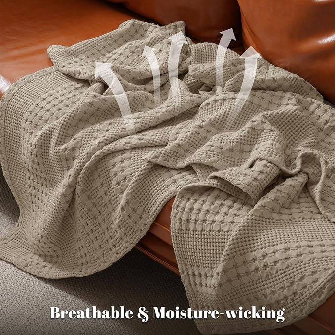 PHF 100% Cotton Waffle Weave Throw Blanket, Soft Lightweight Breathable Cozy Summer Throws for Couch Bed Sofa, Luxury Aesthetic Woven Blanket for Home Decor & Office, 50"x60", Simply Taupe-Ruum Studio Home
