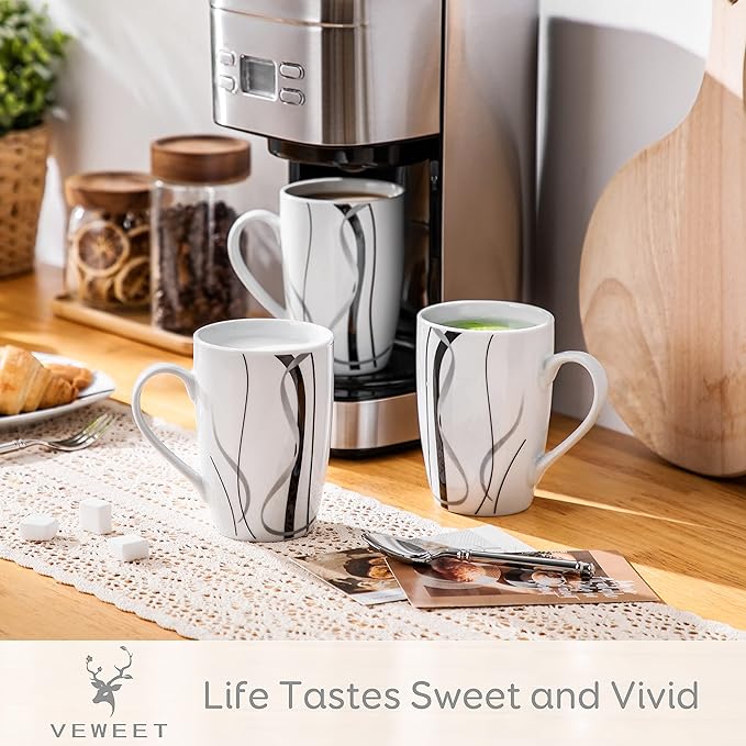 VEWEET Coffee Mugs Set of 6, 16 OZ Large Coffee Cups Set, White Mug Sets Ceramic Mugs Set with Big Handle, Microwave Dishwasher Safe, Series Fiona-Ruum Studio Home