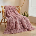 XeGe Plush Faux Fur Throw, Dusty Pink Luxurious 50x60 Shaggy Furry Blanket, Fluffy Microfiber Velvet Couch Throw, Ultra Soft Warm Fuzzy Lap Blanket for Sofa Bed Chair Car Office, Dusty Pink-Ruum Studio Home