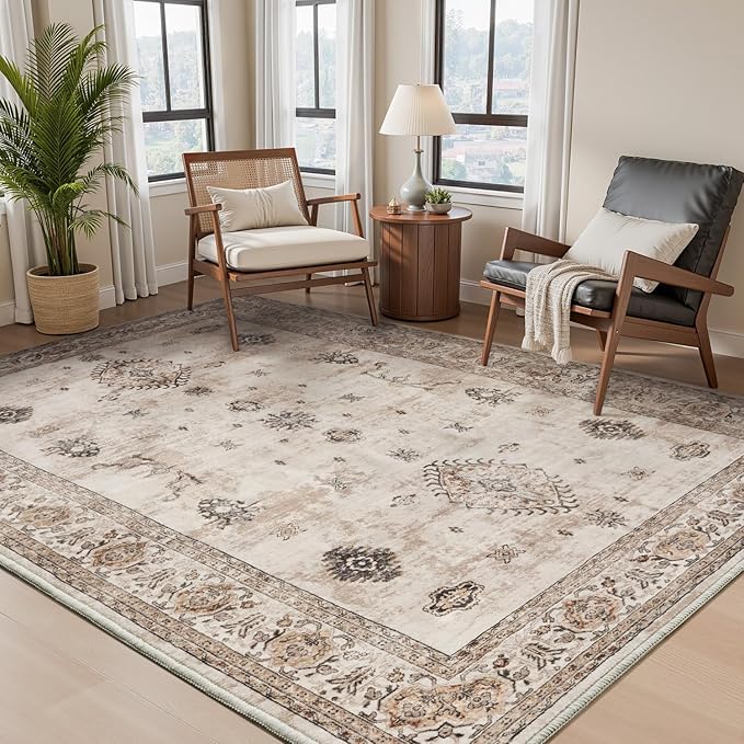 AMOAMI-Vintage Area Rug 3x5 Brown Rugs for Living Room-Soft Washable Rug Non Slip Entryway Rug Indoor Vintage Throw Accent for Bedroom Laundry Room Dining Bathroom Bedside-Ruum Studio Home
