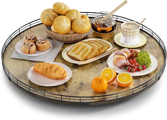 Lazy Susan Turntable Organizer for Table Top, 24’’ Round Wooden Lazy Susan for Cabinet Kitchen Countertop Pantry Dining Coffee Table for Condiments Spices, Rustic Bathroom Vanity Tray for Soap Candle-Ruum Studio Home