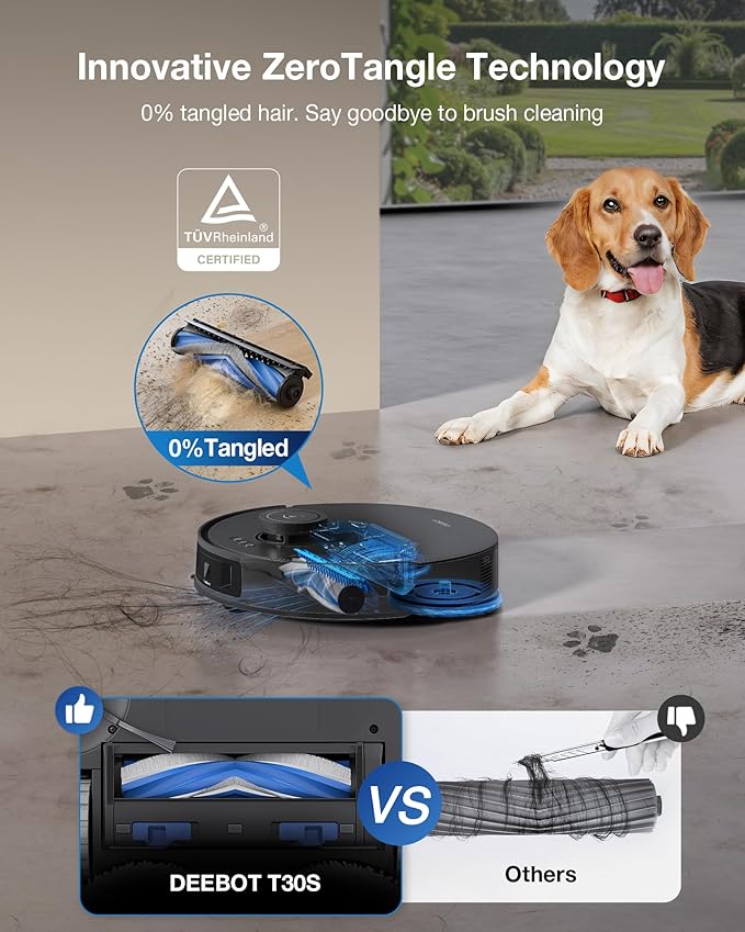 ECOVACS DEEBOT T30S PRO Robot Vacuum and Mop, 11000Pa, TruEdge Adaptive Edge Mopping, ZeroTangle Technology, AI Instant Re-mop, Self-Emptying & Refilling, AI Obstacle Avoidance-Ruum Studio Home