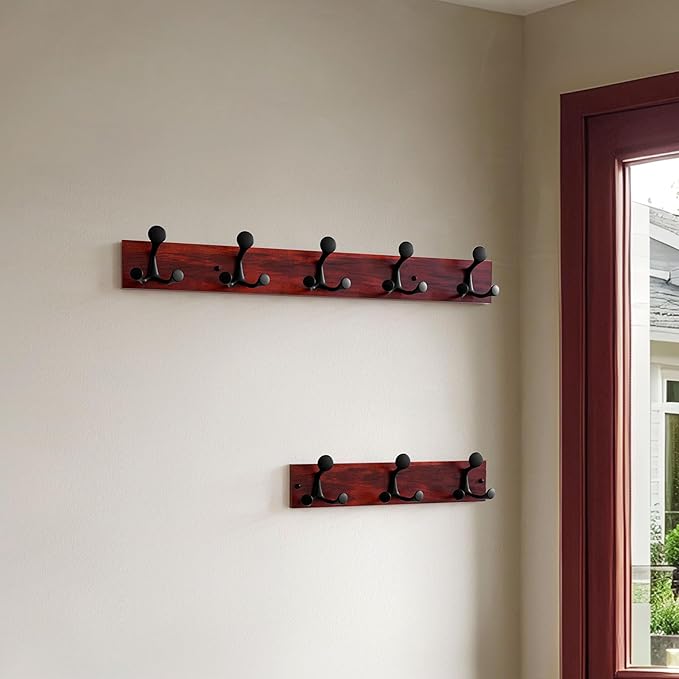 SKOLOO 30-Inch Cherry Wood Coat Rack Wall Mount with 5 Triple Hooks - Ideal for Family Entrances, Classrooms, and Pet Supplies Storage - Perfect Coat Hooks for Wall-Ruum Studio Home