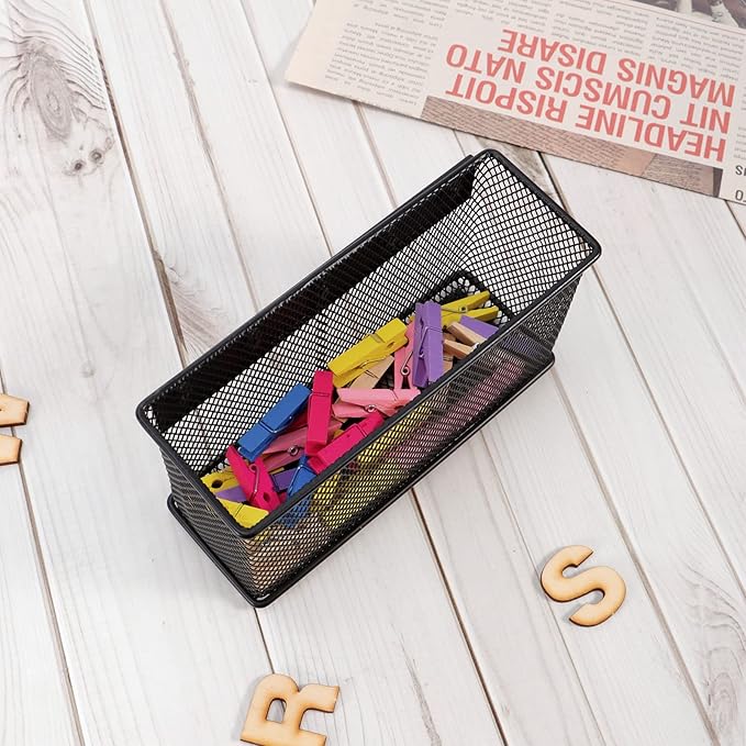 Magnetic Storage for Locker Baskets Organizer Black Magnetic Basket with 5 Strong Magnets, Magnetic Locker Organizer Holder for Whiteboard Office, 6.29'' × 2.28'' × 3.54''-Ruum Studio Home