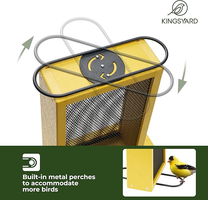 Kingsyard Metal Mesh Bird Feeder for Outdoors Hanging, Finch Feeder for Nyjer/Thistle, Sliding Mesh & Built-in Perch, Recycled Plastic, Yellow-Ruum Studio Home