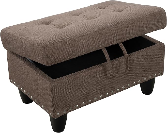 Ottoman Rectangular Storage Ottoman Bench, Footrest Stool Footstool with Lid for Living Room, Bedroom, Entryway, Brown, 28.5"x19.5"x17.5"-Ruum Studio Home